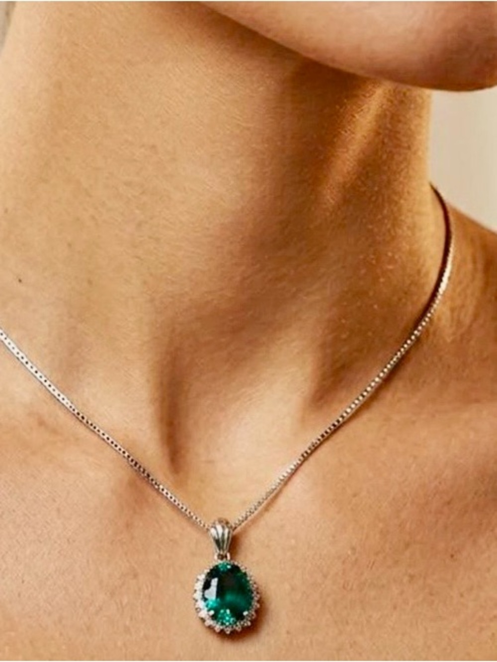 15ct Tourmaline & Sapphire Pendant Necklace .925 Sterling Silver 18" Box chain - Picture 8 of 9